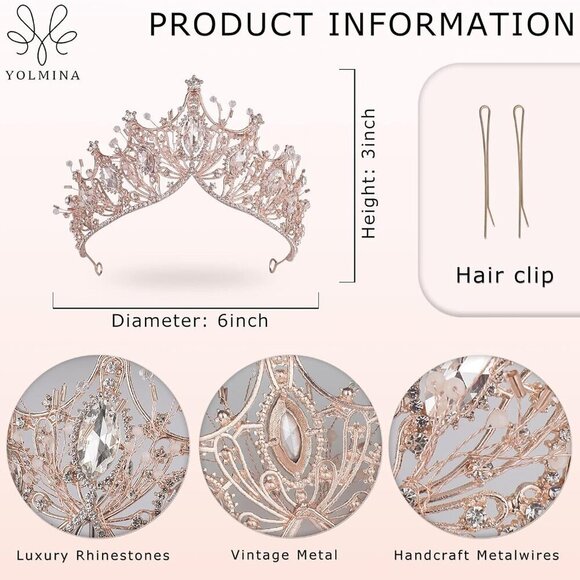 Baroque Queen Crown Headband Wedding Tiara Rhinestone Crystal Women Accessories main image 6